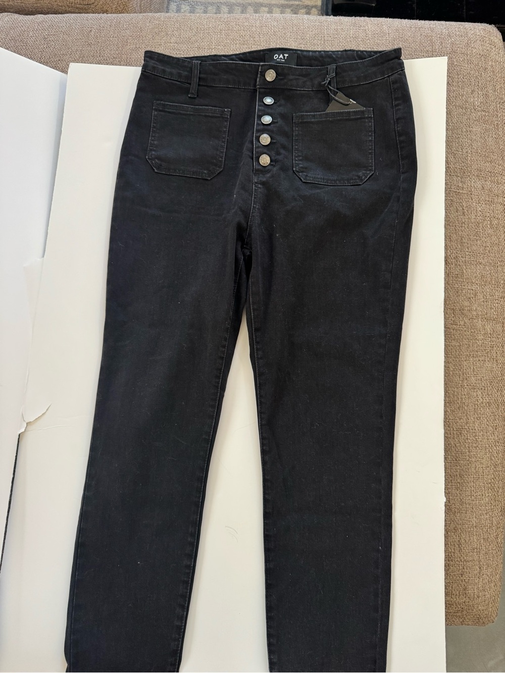 High-Rise Button-Fly Skinny Jeans in Washed Black - Picture 2 of 7